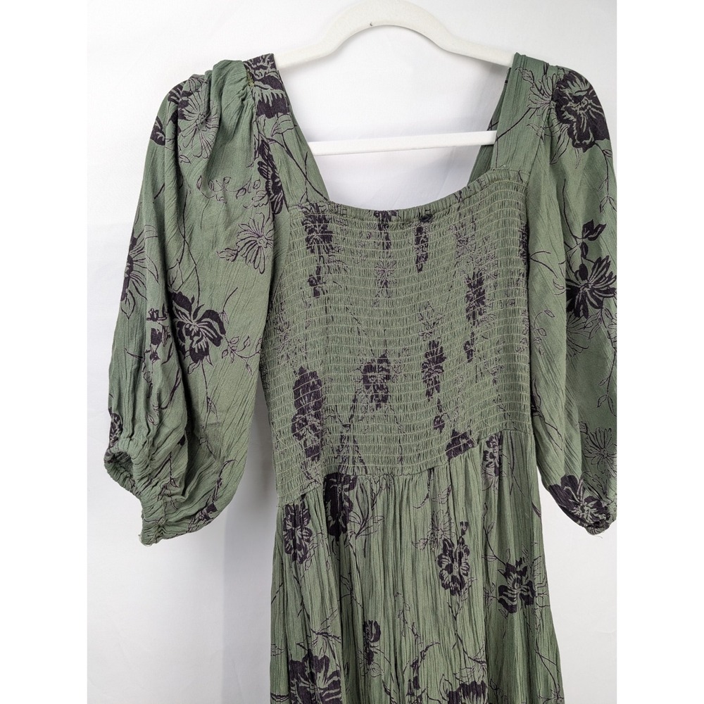 Floral Fairy Grunge Maxi Peasant Dress Sz M Green Cottagecore Witchy Whimsigoth - Picture 8 of 9